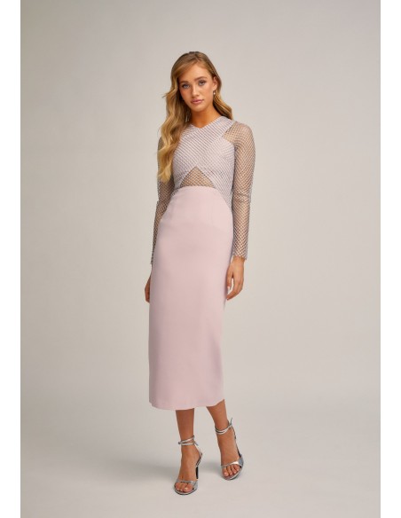 Mini robe rose poudré avec corsage croisé et filet