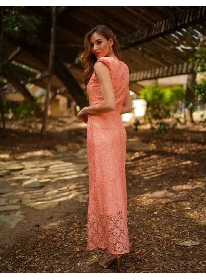 Vestido midi coral