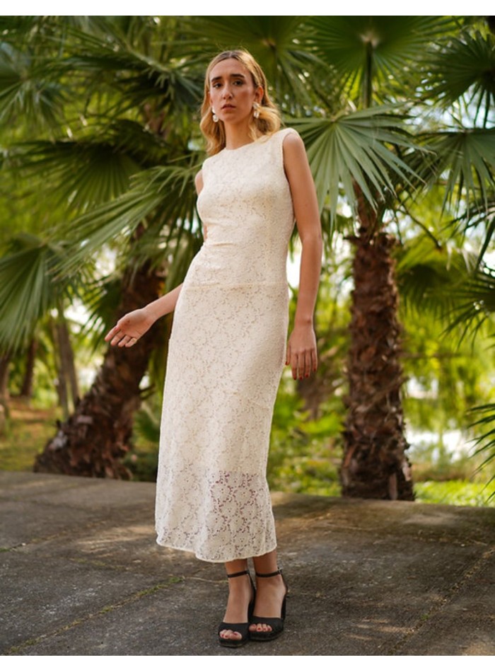 Vestido midi blanco roto para novia civl