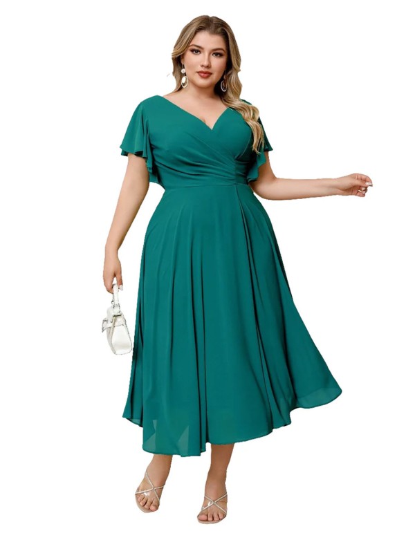 Robe de soirée midi en mousseline avec manches
