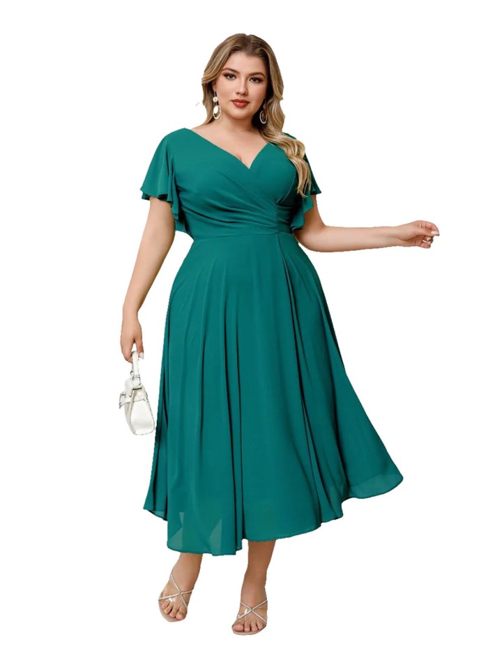 Chiffon midi dress with sleeves