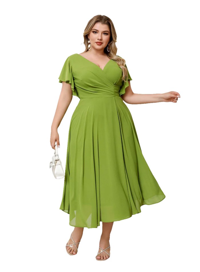 Chiffon midi dress with sleeves