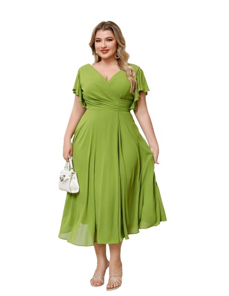 Robe de soirée midi en mousseline avec manches