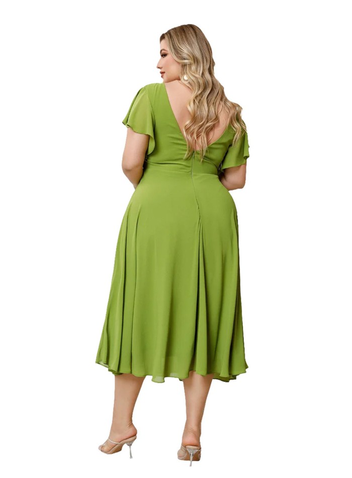 espalda del Vestido de fiesta midi de gasa con manguita