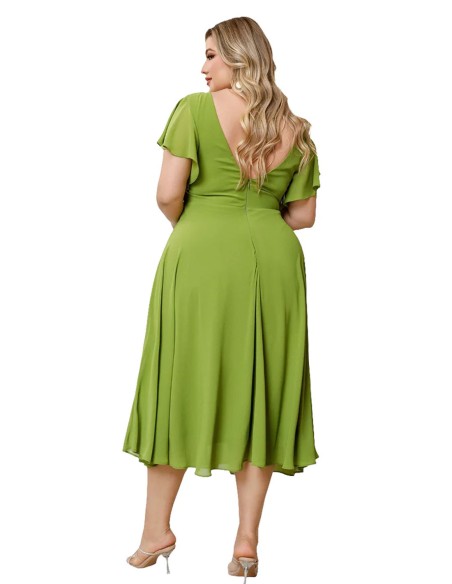 espalda del Vestido de fiesta midi de gasa con manguita espalda del Vestido de fiesta midi de gasa con manguita