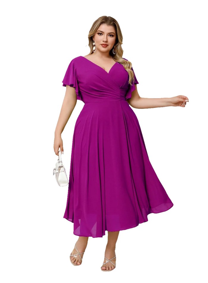 Chiffon midi dress with sleeves