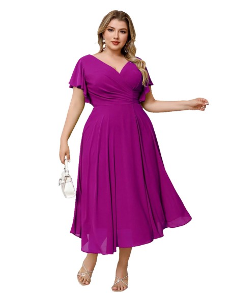 Chiffon midi dress with sleeves