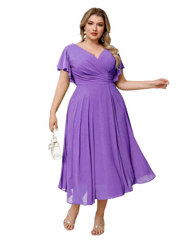 Robe de soirée midi en mousseline avec manches