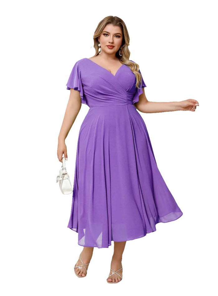 Chiffon midi dress with sleeves