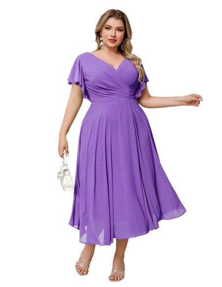 Robe de soirée midi en mousseline avec manches