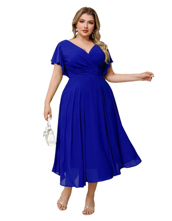 Robe de soirée midi en mousseline avec manches