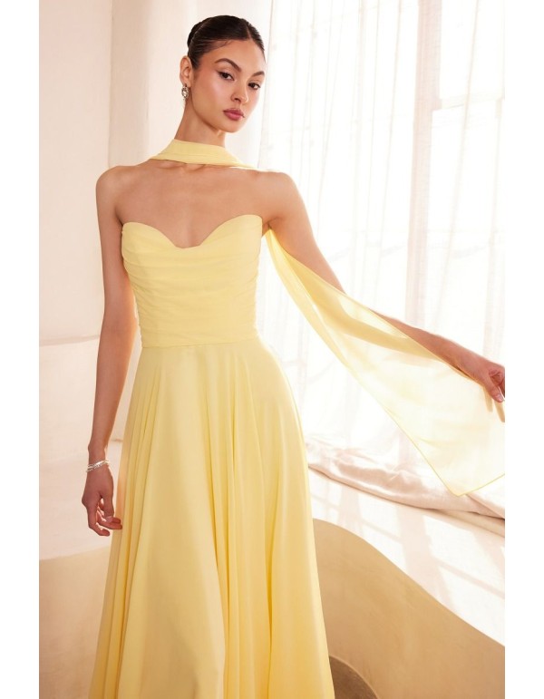 Robe d'invité longue et sans bretelles avec châle assorti
