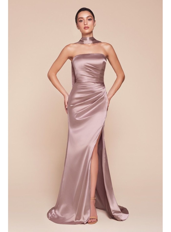 Straight strapless long strapless gown