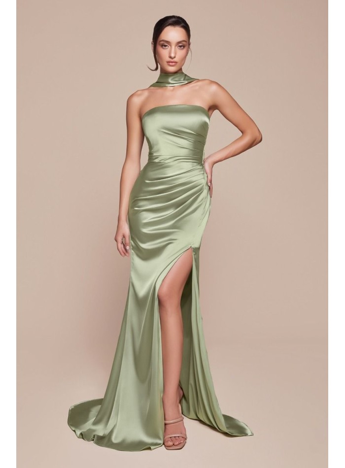 Straight strapless long strapless gown