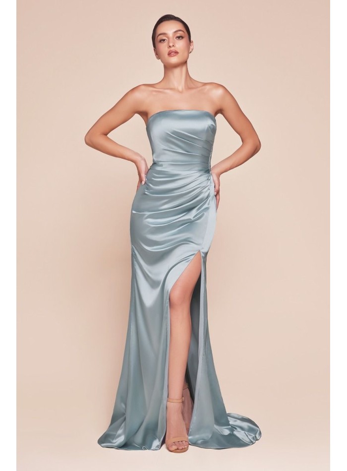 Straight strapless long strapless gown