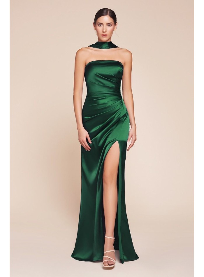 Straight strapless long strapless gown