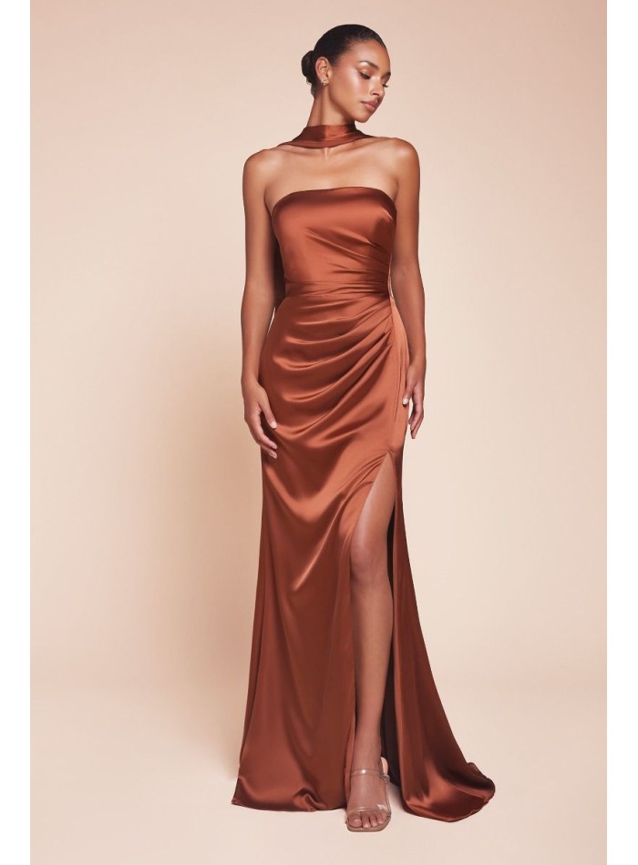 Straight strapless long strapless gown