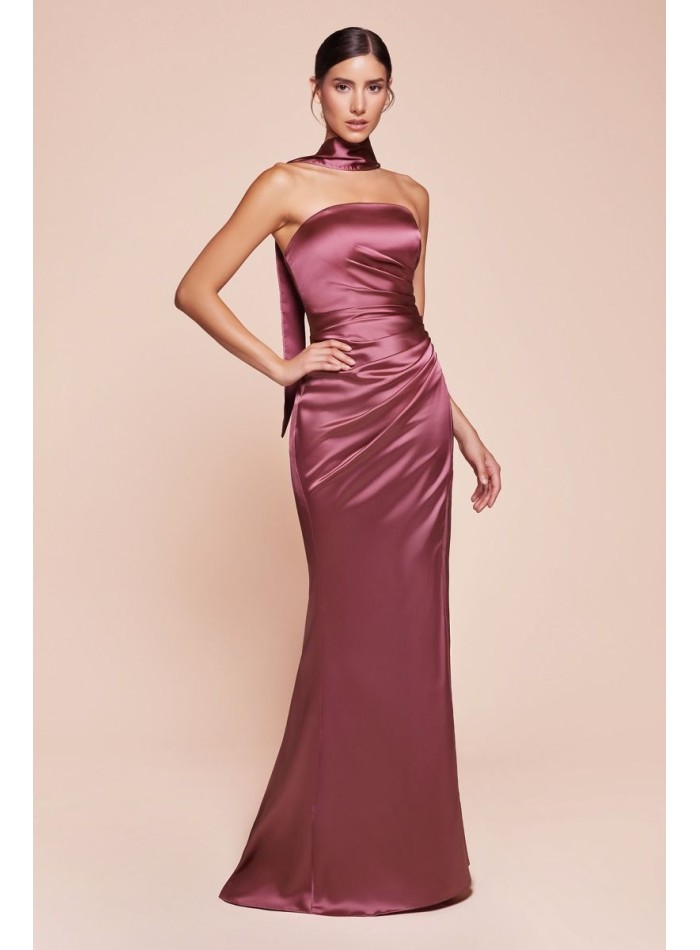 Straight strapless long strapless gown