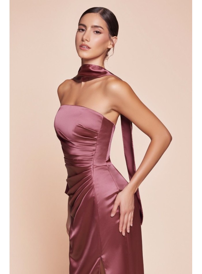 Straight strapless long strapless gown