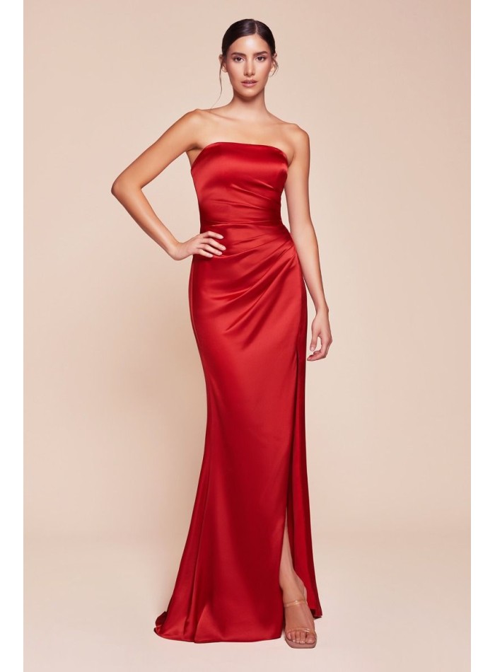 Straight strapless long strapless gown