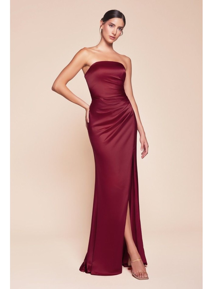 Straight strapless long strapless gown