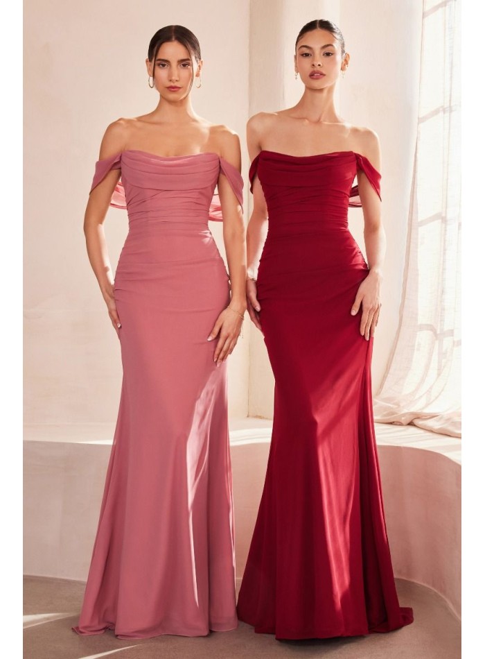 Long gown with draped bandeau neckline