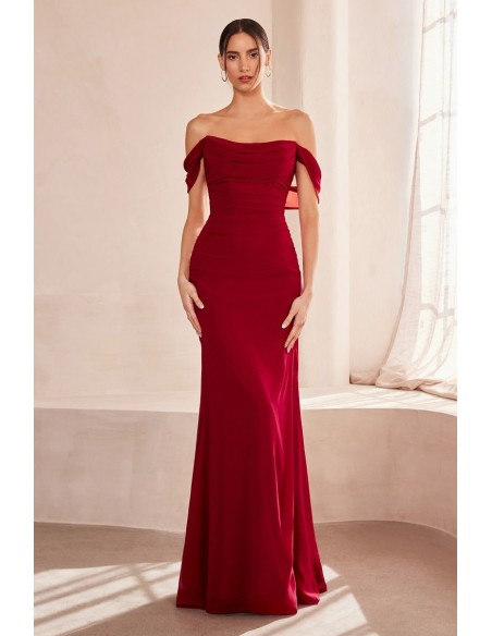 Robe de soirée longue avec encolure bandeau drapée