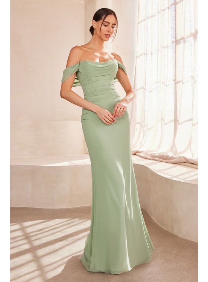 Long gown with draped bandeau neckline