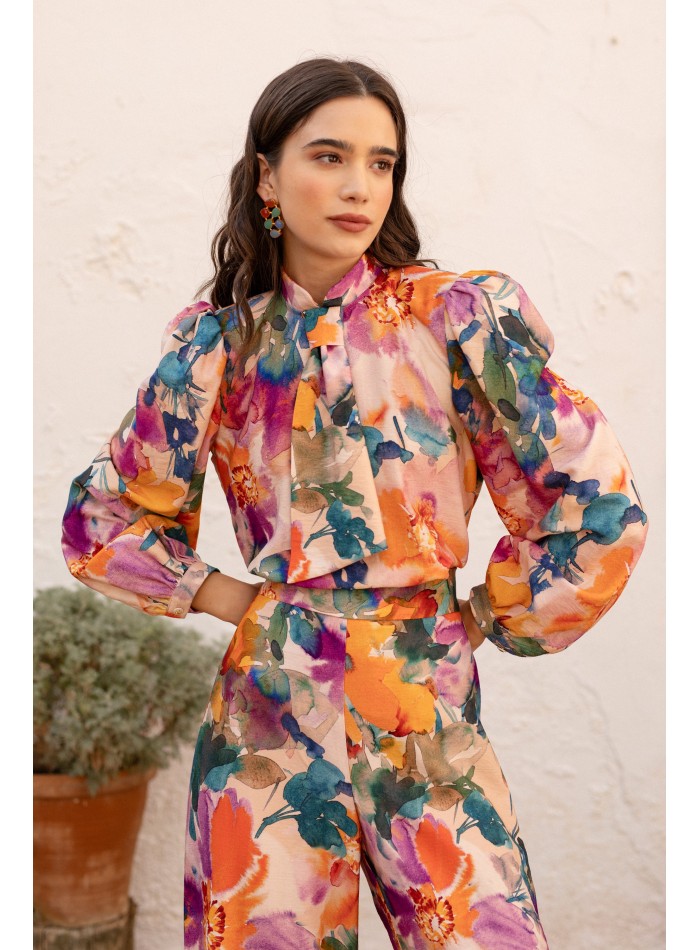 Two-piece white floral printed set