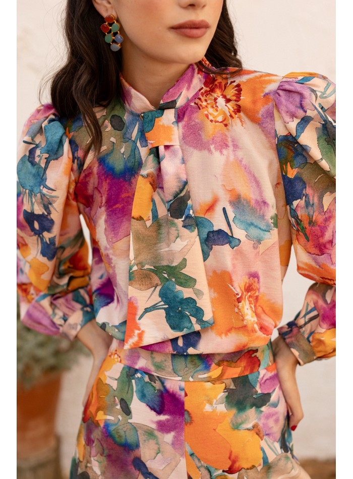 Two-piece white floral printed set