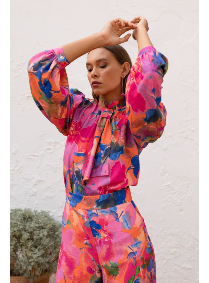 Conjunto dos piezas estampado floral rosa para invitadas