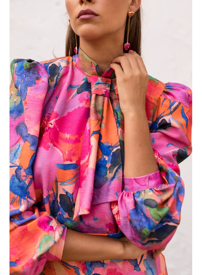 Pink floral print two-piece set