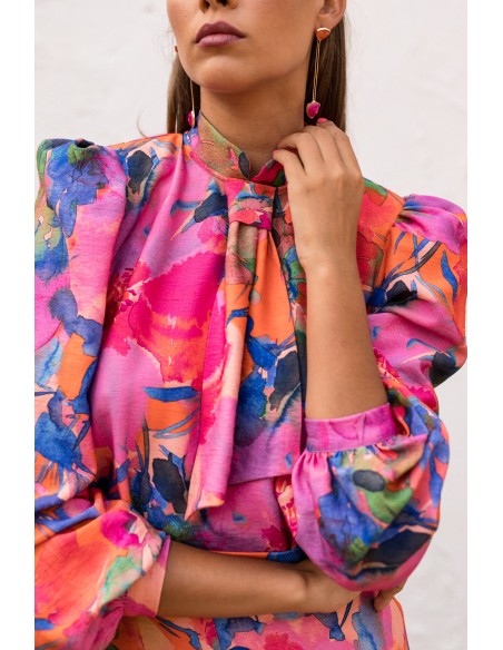 Pink floral print two-piece set