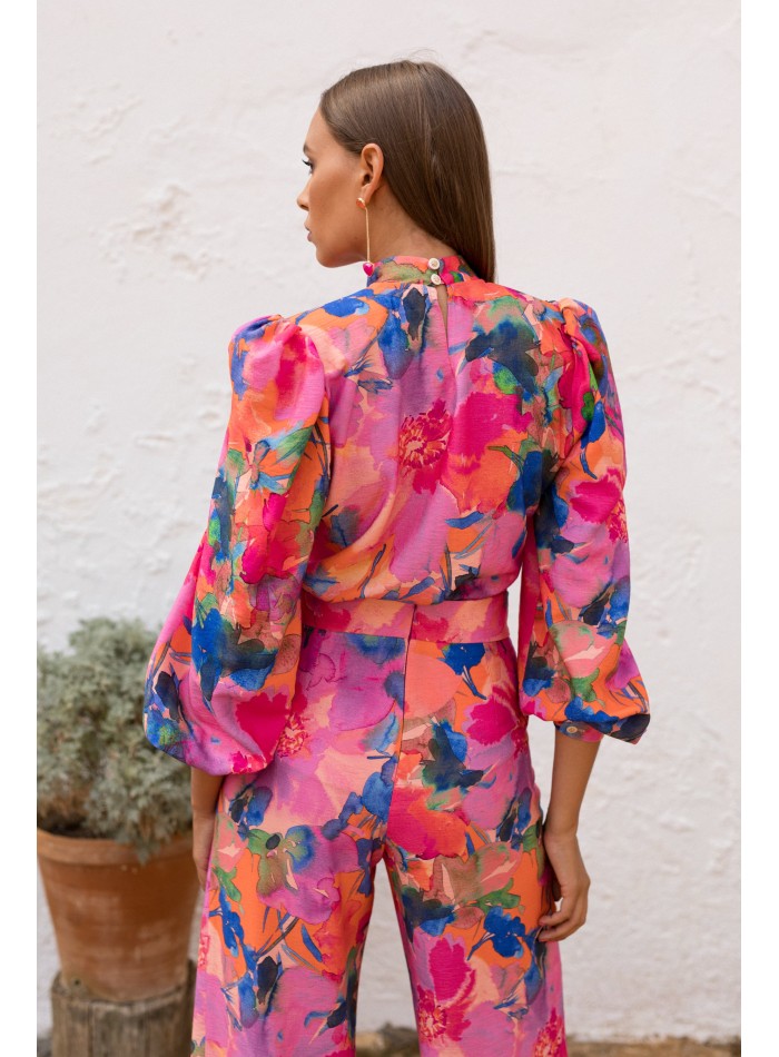 Pink floral print two-piece set