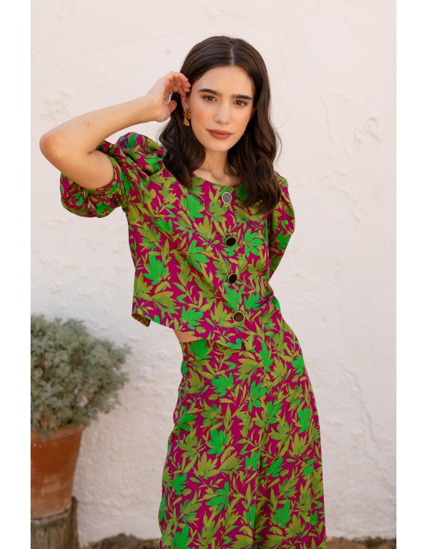 Conjunto dos piezas top y pantalón ancho estampado 2
