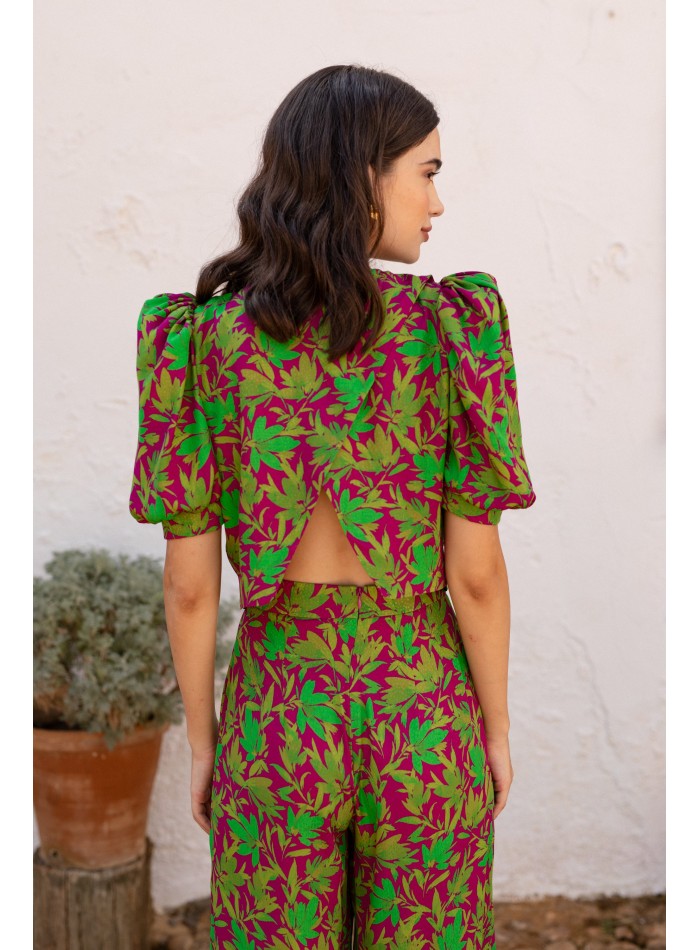 Printed two-piece top and wide pants set