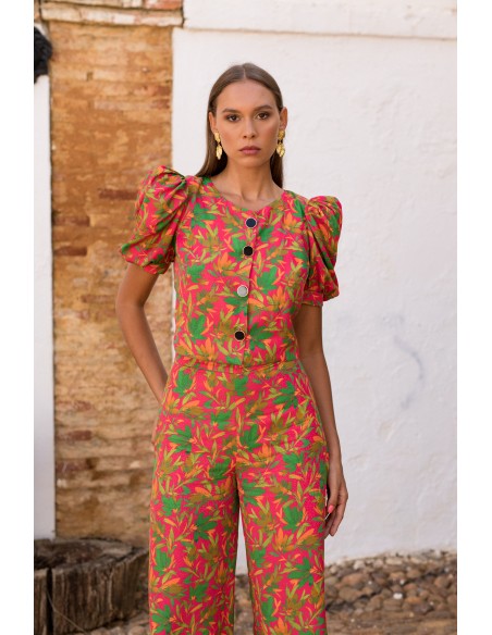 Conjunto top y pantalón estampado floral para invitada boda