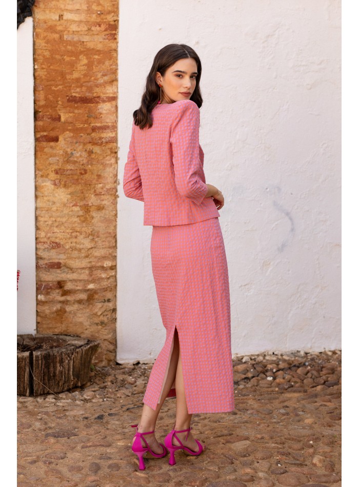 Ensemble haut et jupe à manches longues rose vichy