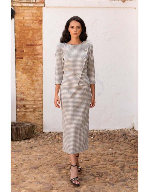 Conjunto dos piezas vichy gris de manga larga