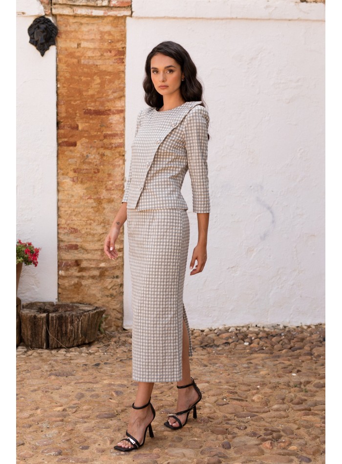 Ensemble deux pièces vichy gris à manches longues