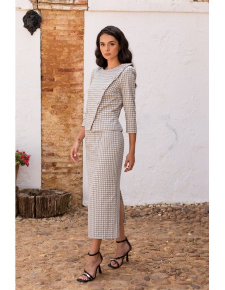 Ensemble deux pièces vichy gris à manches longues