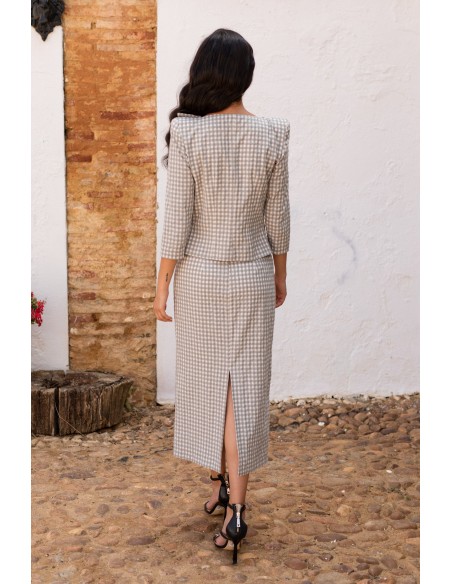 Two-piece gray vichy long-sleeved ensemble
