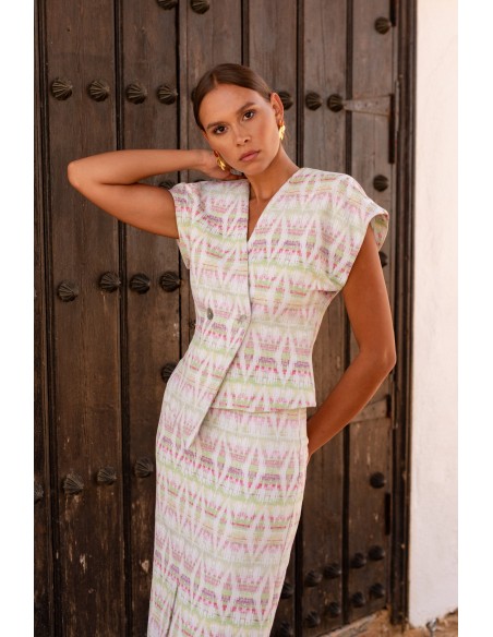 Conjunto dos piezas étnico top y falda midi Conjunto dos piezas étnico top y falda midi