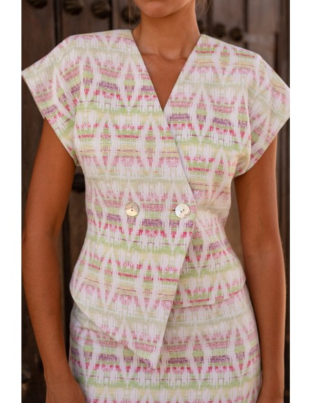 Conjunto dos piezas étnico top y falda midi para ocasiones especiales Conjunto dos piezas étnico top y falda midi para ocasiones especiales