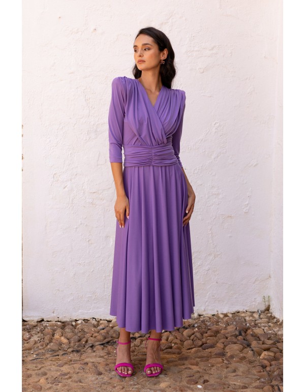 Robe midi en maille mauve avec corsage drapé 2
