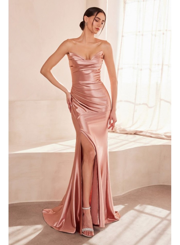 Strapless satin sweetheart neckline long gown