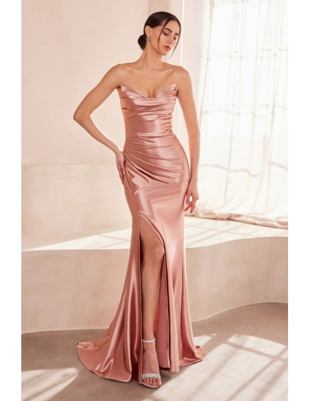 Strapless satin sweetheart neckline long gown