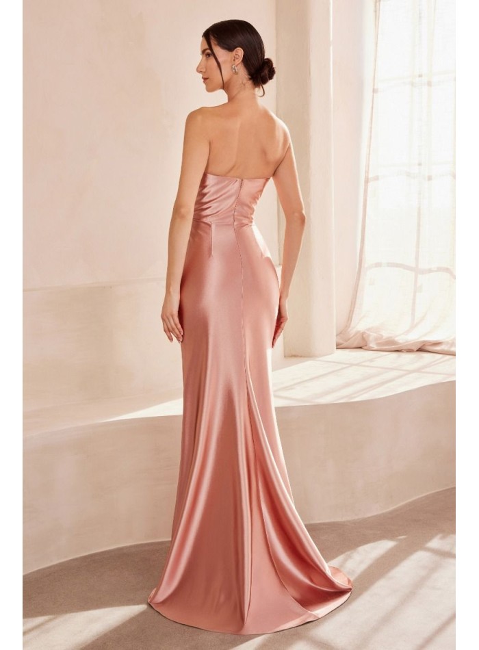 Strapless satin sweetheart neckline long gown