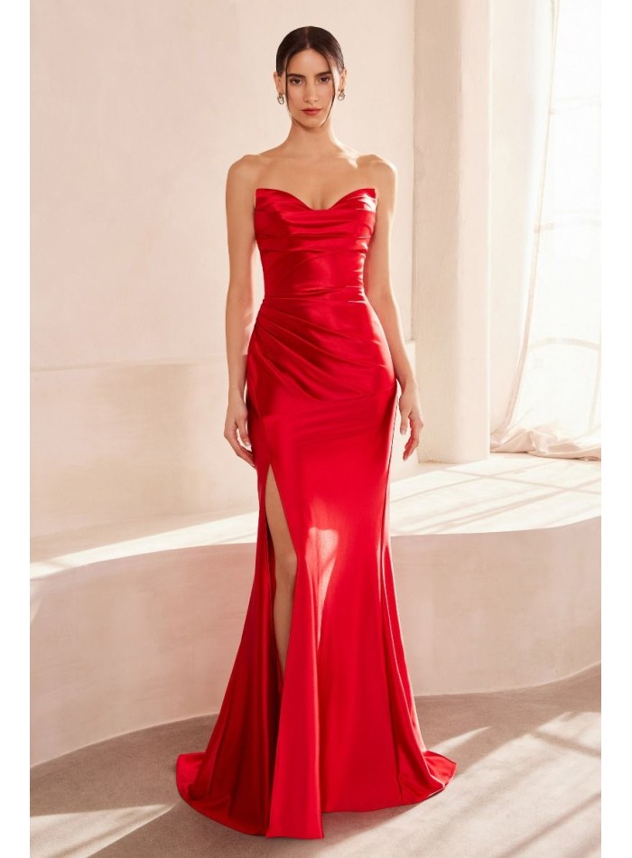 Strapless satin sweetheart neckline long gown