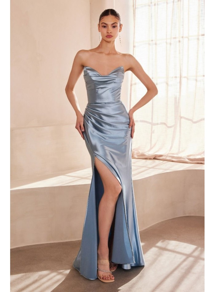 Strapless satin sweetheart neckline long gown